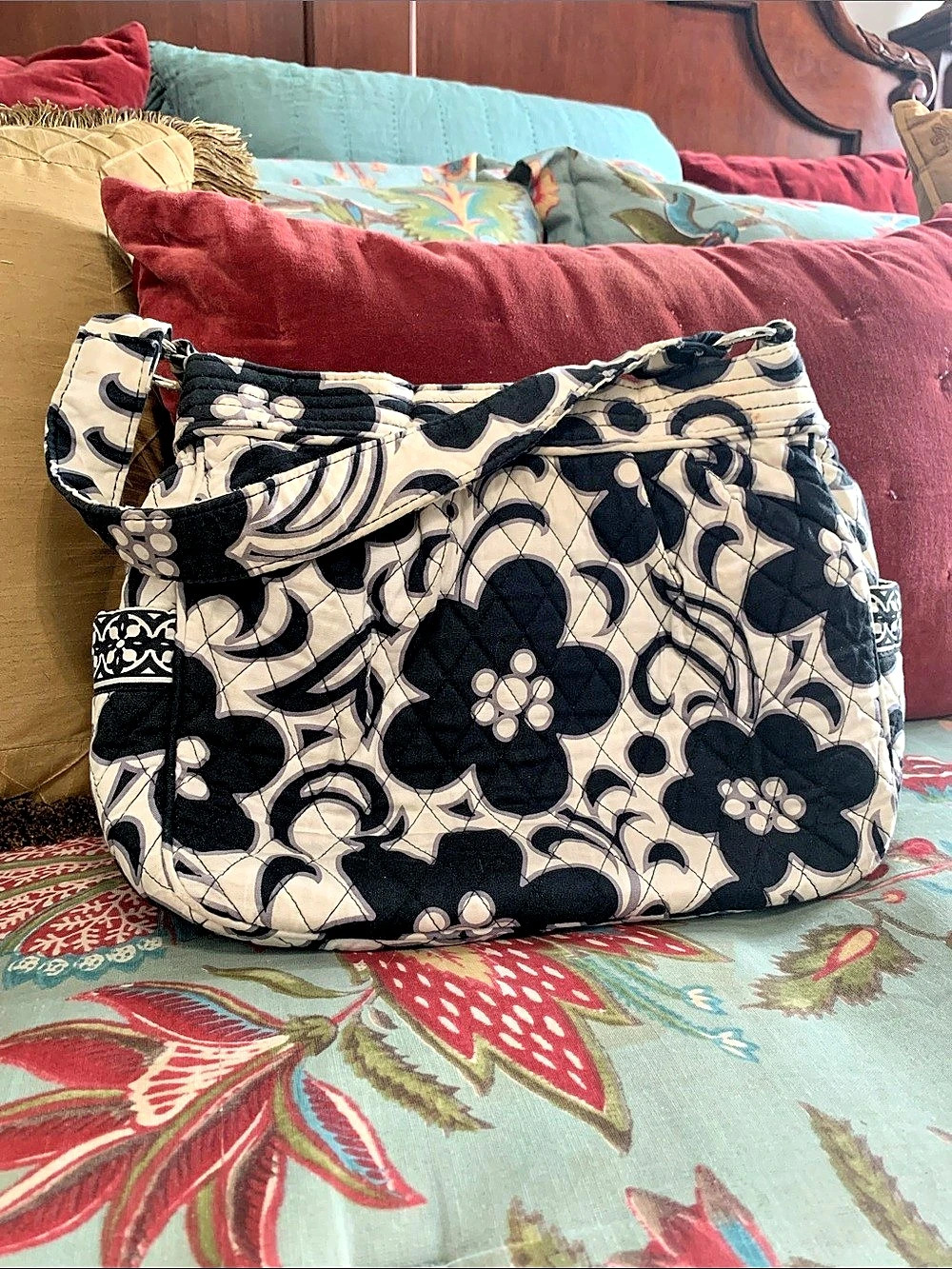 Vera Bradley Floral Shoulder Bag in Black & White
